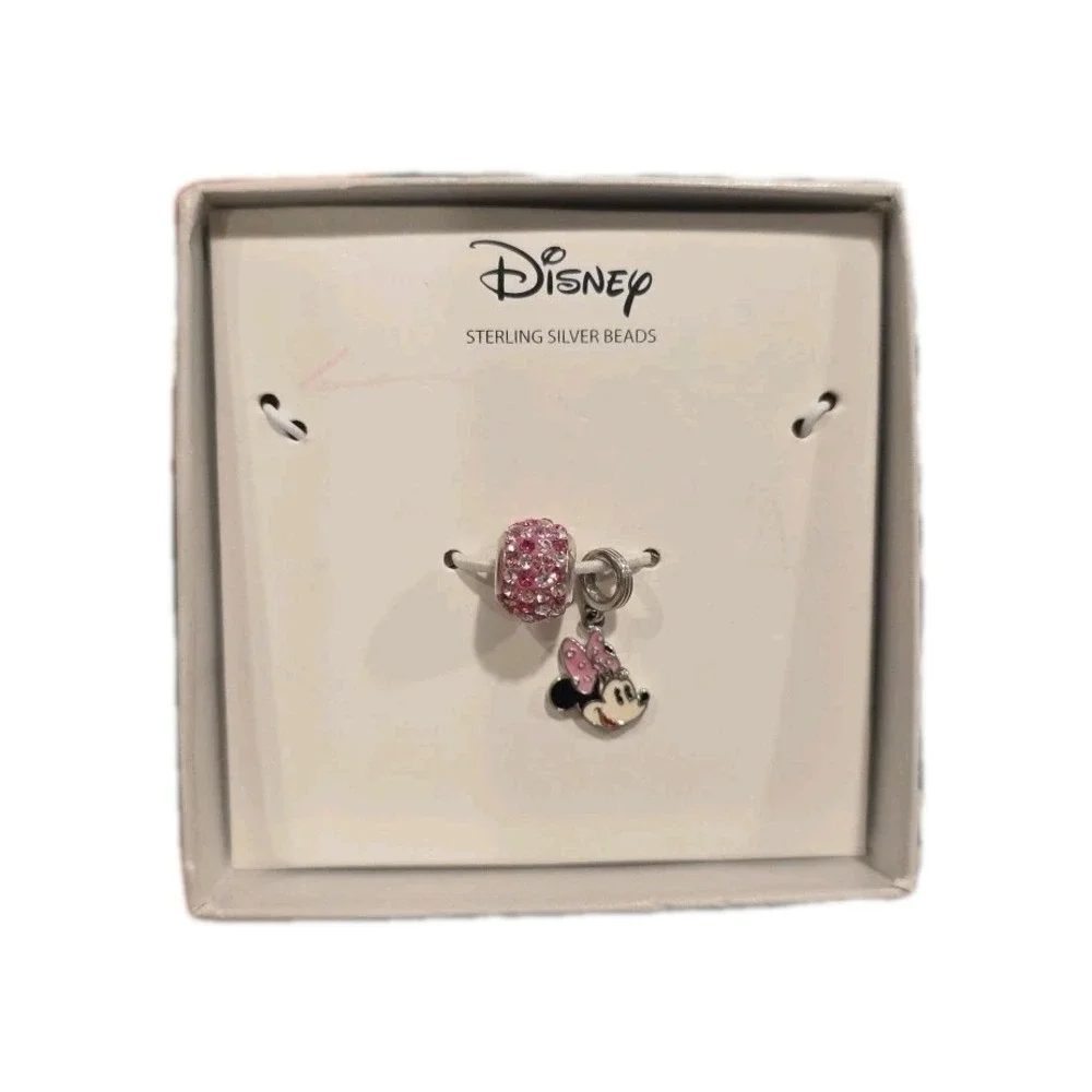 New Genuine Sterling‎ Silver Disney Minnie Mouse Charm & Necklace Set